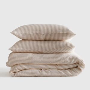 NWOT QUINCE Linen Duvet Cover Set Natural/White Stripe Full Queen
